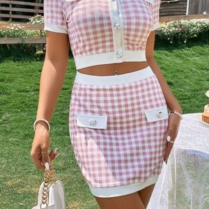 Pink Gingham Skirt and shirt set